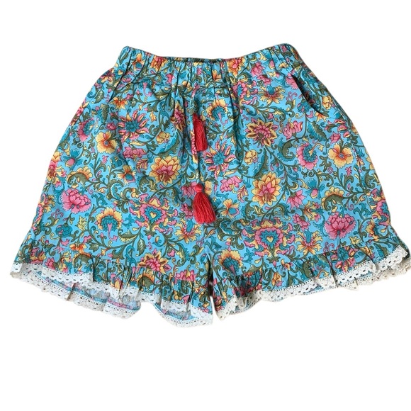 Louise Misha Other - Girls Louise Misha Blue Floral Elastic Waist Lace Trimmed Shorts Size 8 Bloomers